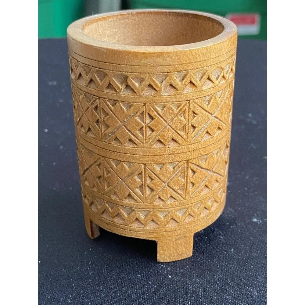 Vintage Boho Hand Carved in India Wooden Storage/Pen Holder